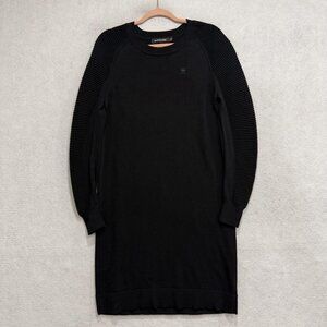 G-Star RAW Suzaki Sweater Dress Womens XS Black Knit Ribbed Sleeves Knee Length
